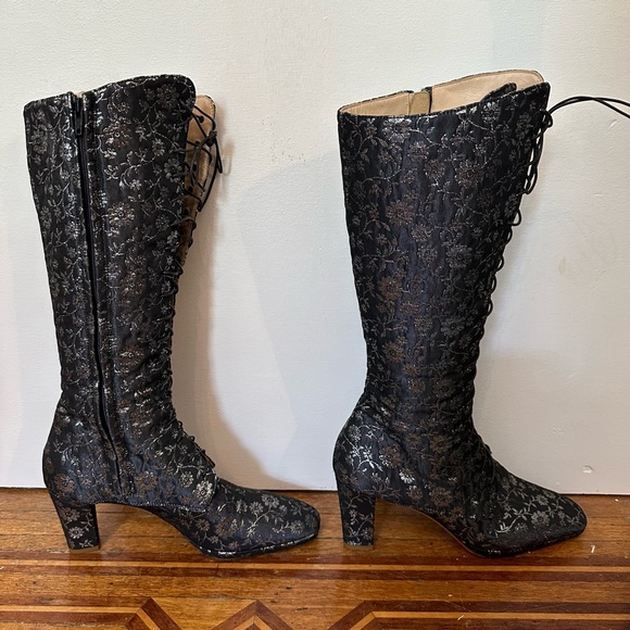 Anna Sui x Emma Hope Midnight Blue Tapestry Lace Up Boots - Picture 10 of 10